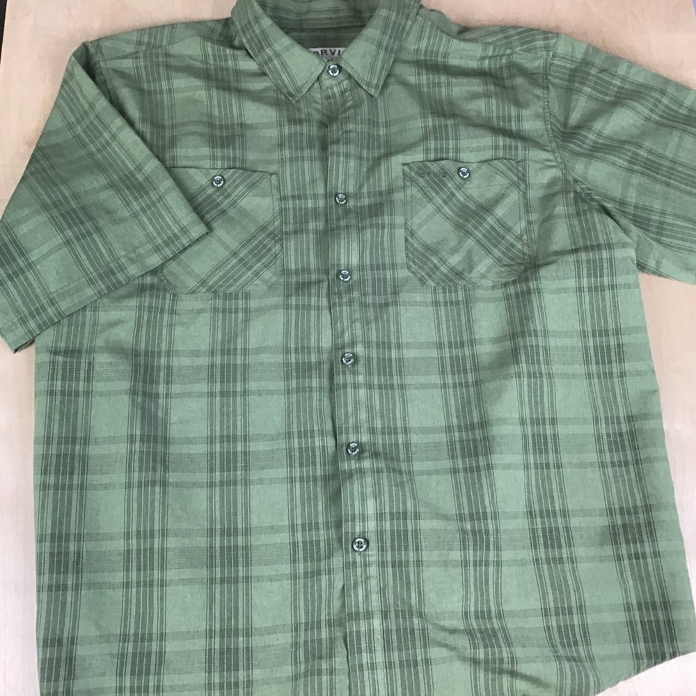 Orvis Classic Collection Mens XXL Short Sleeve Button Up Plaid Green Shirt